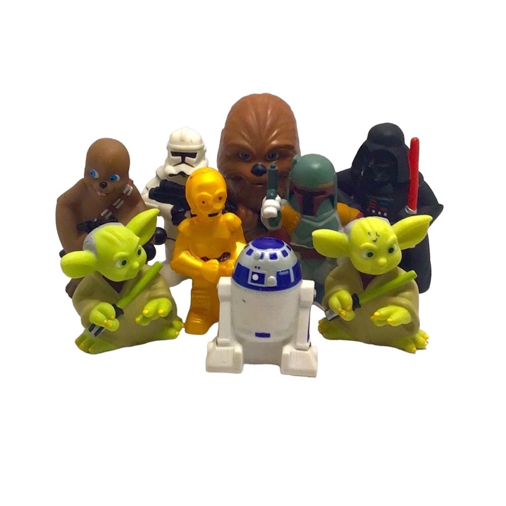 💚 2008 Star Wars Lucas Film/Disney Vinyl Bath Toys and Chewbacca Flashli
